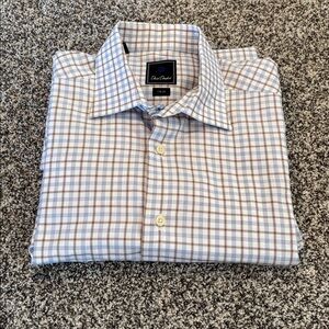 David Donahue Men's Plaid Button Down Shirt - Blue and Brown